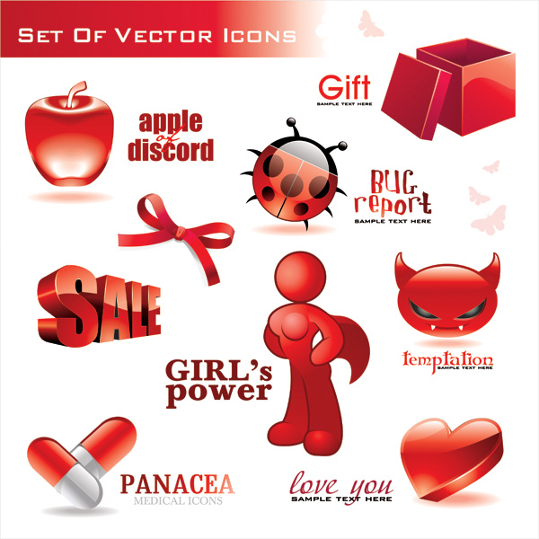 free vector Red threedimensional icon vector